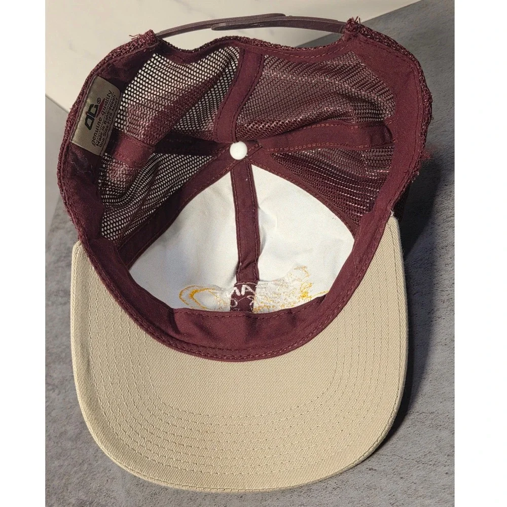 Tarrant Lumber Co Frankston TX Trucker Hat Maroon Tan Snapback Mesh Cap‎